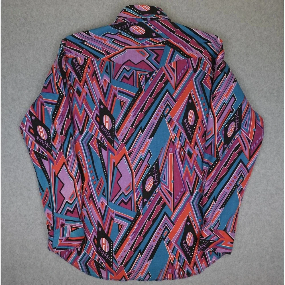 Vintage Wrangler Shirt Mens 17-36 Cowboy Western X Long Tail Brushpopper Native